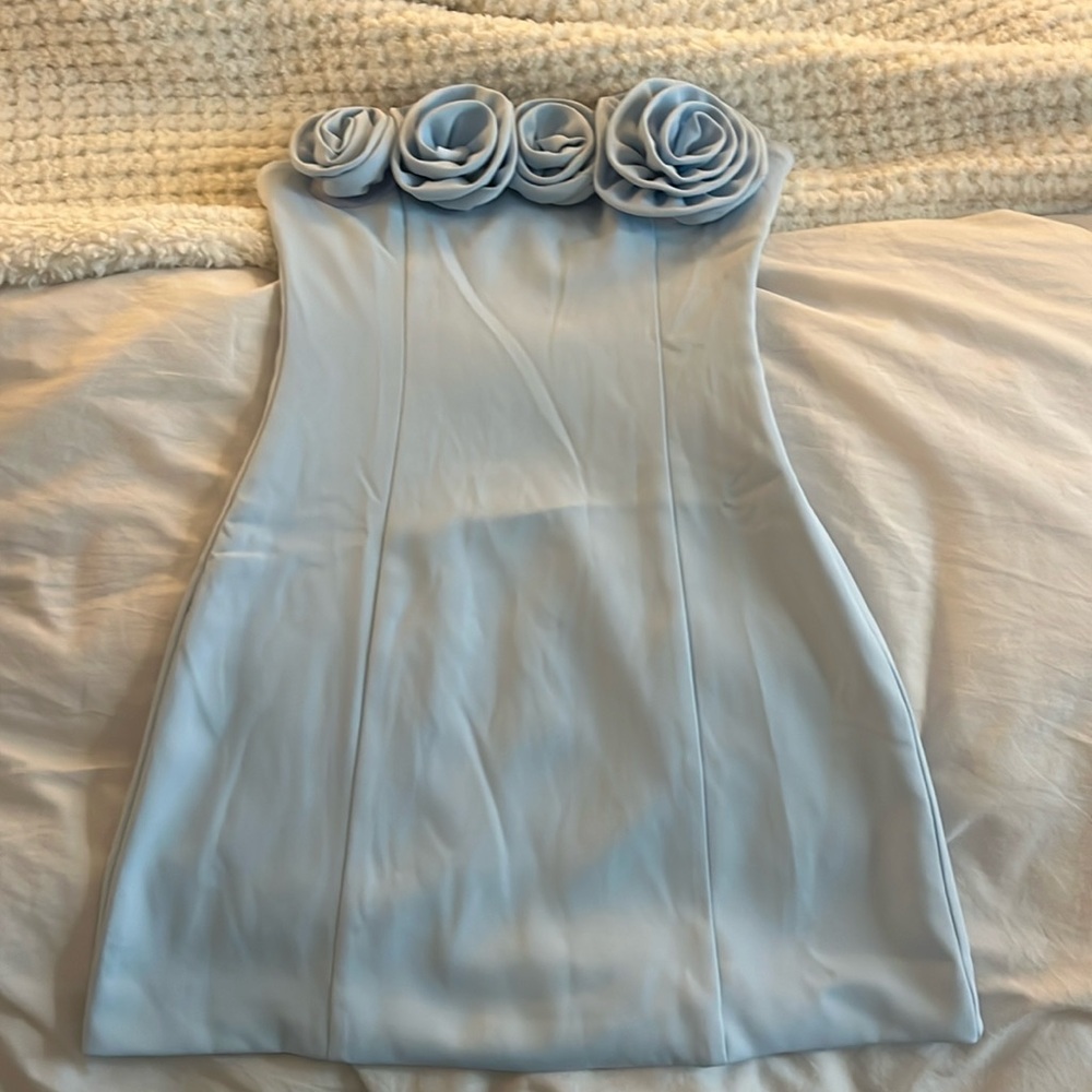Light blue Peppermayo mini dress with rose detail! NWT